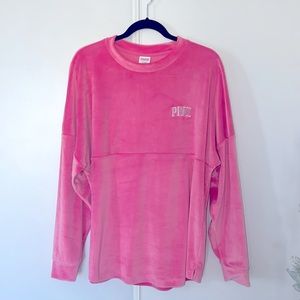 PINK Victoria’s Secret Dahlia Velour Varsity Crewneck Pullover